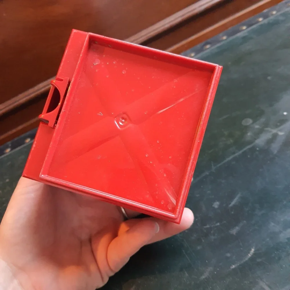Vintage MERLE NORMAN Red Stacking Mirrored Top Acrylic Trinket / Make Up Box